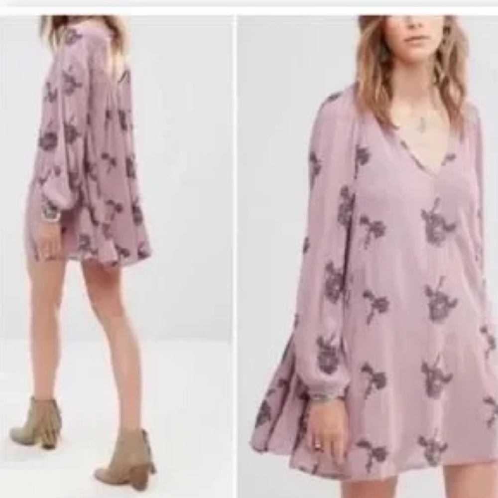 Free People Emma Austin Dress Tunic Purple Embroidered size S